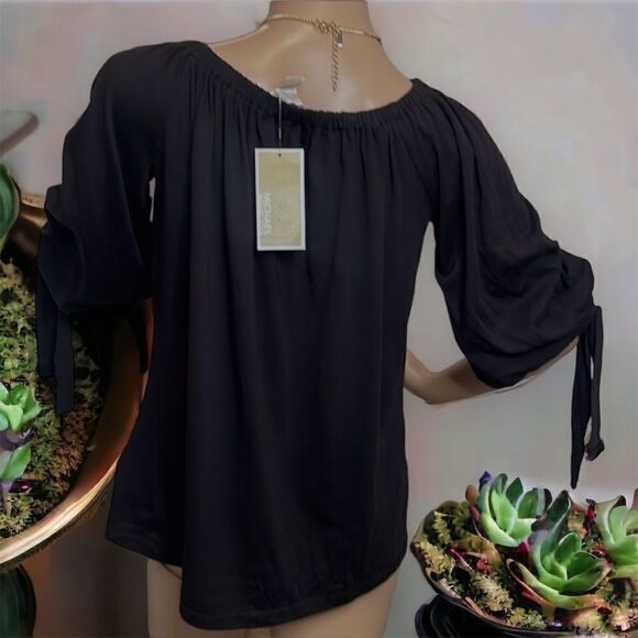 🍑 Michael Kors Off-The-Shoulder Tie-Sleeve Peasant Top - Picture 5 of 6